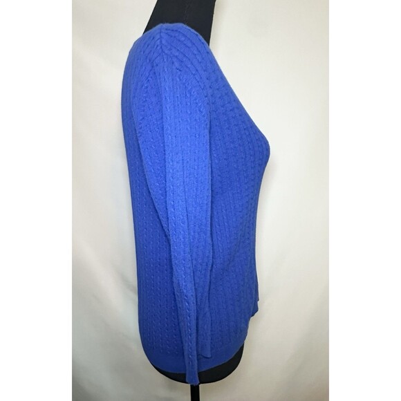 Lauren Ralph Lauren Blue Cable Knit Preppy V-Neck Sweater Women's SMALL - Picture 4 of 12